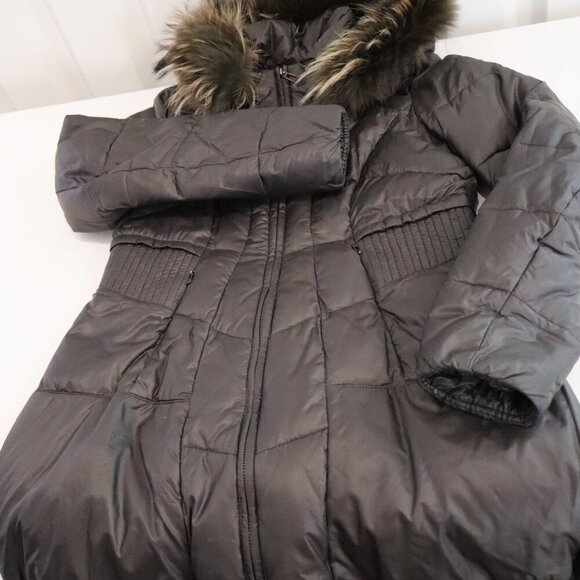Creenstone Womens Puffer Coat Black Lined Hooded Raccoon Trim Hood Size 38/6 - Picture 7 of 16